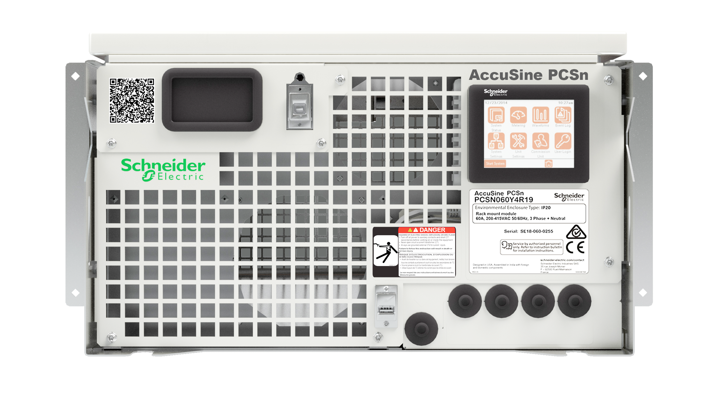 Schneider Electric's AccuSine PCSn active harmonic filter front rack